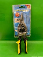 Front view of sealed ToolDeal straight cut tin snip showing full tool and packaging