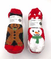 Front view of two bundled 5-pair packs showing George labels and gingerbread/snowman designs
