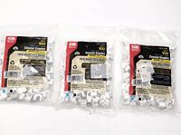 Front view of the three sealed bags of Gardner Bender PSW-100B coaxial staples