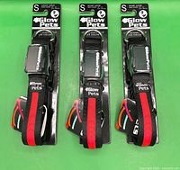 Front view showing three packaged Glow Pets LED collars