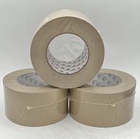 Three tan packing tape rolls stacked, showing width and core