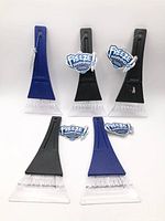 Five ice scrapers grouped, showing colors and blades