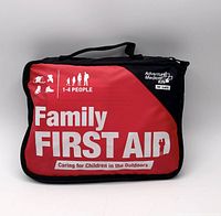 Front view of red Adventure Medical Kits Family First Aid soft case