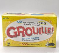 Front of sealed Grouille! Série 1 trivia game box with title, 1000 questions call-out, age and player icons