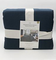 Front of packaged Threshold king washed cotton sateen duvet cover set showing product label