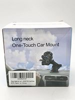 Front of retail box showing product name and image of mounted phone holder