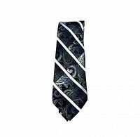 Front view of Arrow silk tie showing blue paisley pattern with silver diagonal stripes