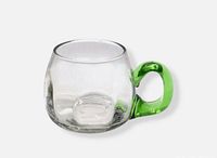 Clear optic glass mug with lime green applied handle