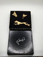 Set in box showing brooch and earrings