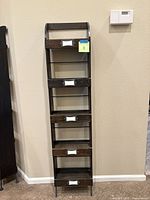 full front view of espresso wood metal shelf unit