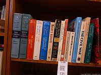 Shelf showing spines of 15 Civil War history books