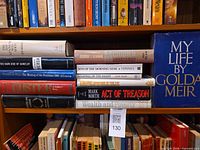 Shelf showing 12 American history hardcovers, spines visible