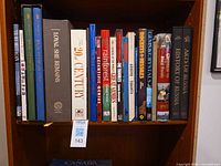 Full shelf view of large colourful hardcover books