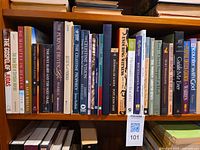 Left section of shelf showing first group of religious books