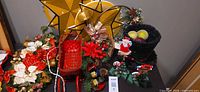 Assortment of Christmas décor displayed on table