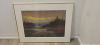 Full view of framed pastel artwork with mat and gold-tone frame