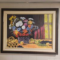 Full view of framed oil painting on wall