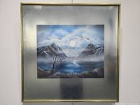 Front view of framed airbrush painting showing artwork, mat, and frame