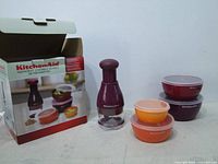 KitchenAid manual chopper, four prep bowls with lids and original box
