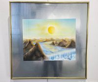 Framed painting full view showing artwork, frame and glass