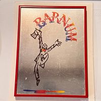 Front view showing Barnum program cover art and frame