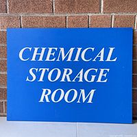 Front view showing CHEMICAL STORAGE ROOM text