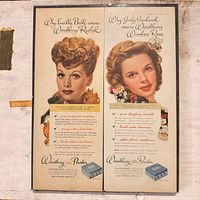 Front view of framed Woodbury Face Powder advertisement with both celebrity portraits visible