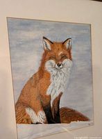 Close-up of fox oil painting within mat