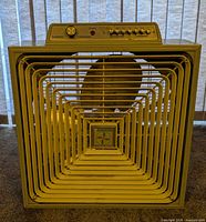 Front view of Penncrest box fan showing grille and blades