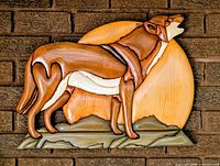 Howling wolf wood wall hanging close-up