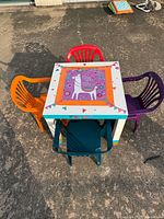 Table with four coloured chairs arranged