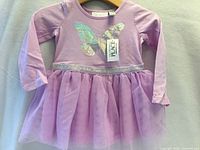 Front view of dress showing butterfly print, waistband, skirt