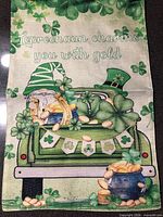 Full view of printed garden flag showing design and text