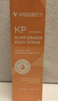Front of boxed Vigority KP Advanced Bump Eraser Body Scrub