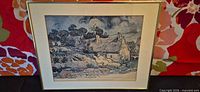 Frontal view of framed Van Gogh reproduction print with mat and metal frame