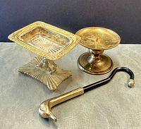 All three items: soap dish with glass insert, candle holder, damper pull