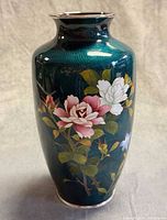 Full front view of cloisonné vase showing floral decoration