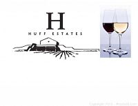 Logo and wine glasses image with Huff Estates branding