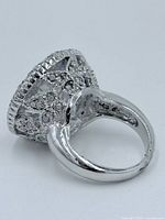 Underside of ring showing sterling silver shank and pavé work