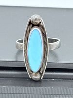Front view of ring showing turquoise stone and setting