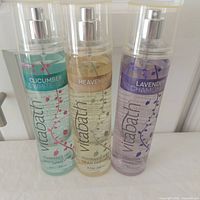Front view of all three Vitabath fragrance mist bottles