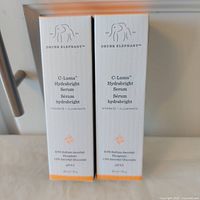 Front view of two sealed Drunk Elephant C-Luma Hydrabright Serum boxes