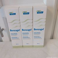 Three Benzagel cleanser boxes front view