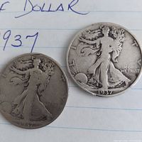 Obverse of both 1937 Walking Liberty half dollars