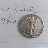 Obverse of 1940 Walking Liberty half dollar showing date and Liberty design