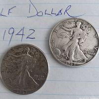 Obverse sides of both 1942 Walking Liberty half dollars