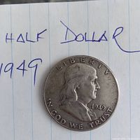 Obverse of 1949 Franklin half dollar shows date and inscriptions
