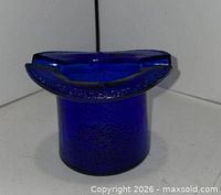 Front view of cobalt blue top hat ashtray