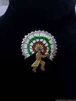 Front view showing dancer figure and multicoloured headdress detail