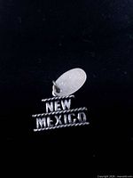 Front view of sterling silver New Mexico charm with rope detailing and attached tag